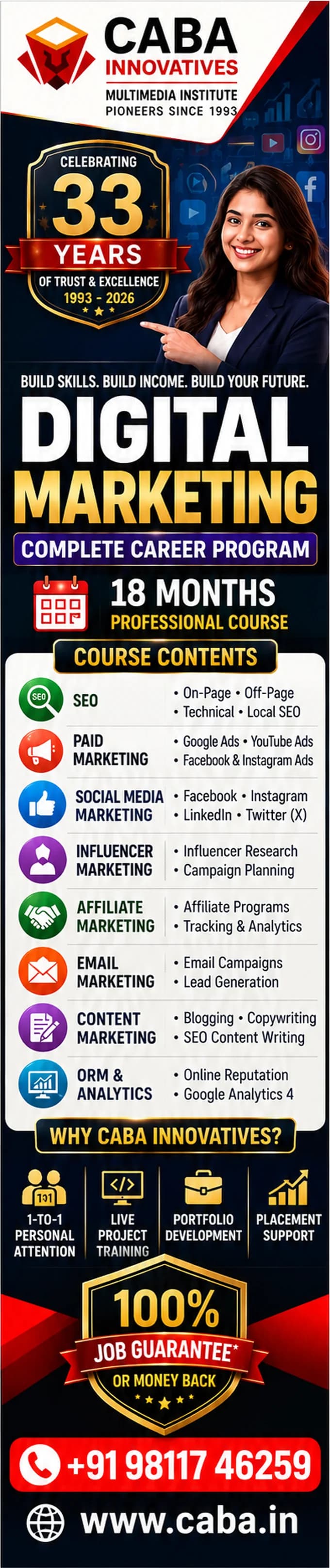 Digital Marketing complete career program, 18 months, at CABA Innovatives