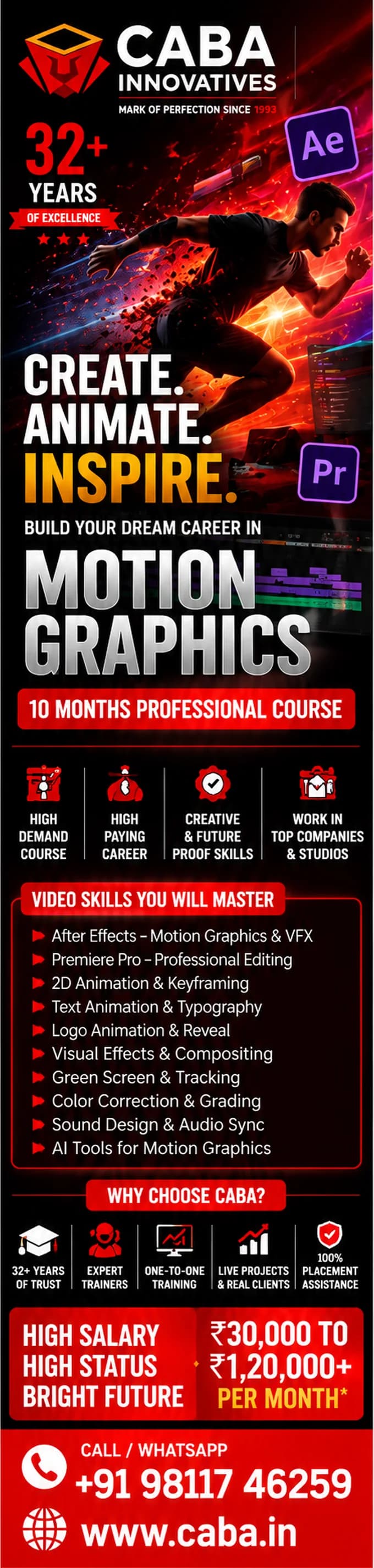 Motion Graphics 10-month professional course at CABA Innovatives — After Effects, Premiere Pro and AI tools