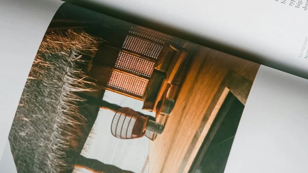 Open magazine showing a photo spread laid out in a print design layout