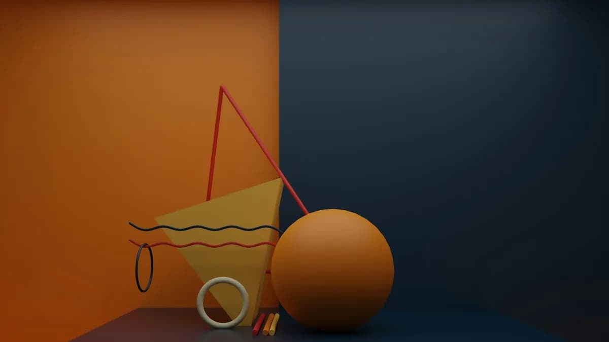 Simple orange and blue geometric shapes arranged like a still frame from a motion graphics animation