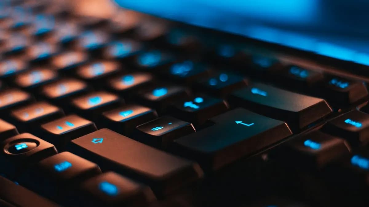 Close-up of a computer keyboard used for video editing shortcut keys