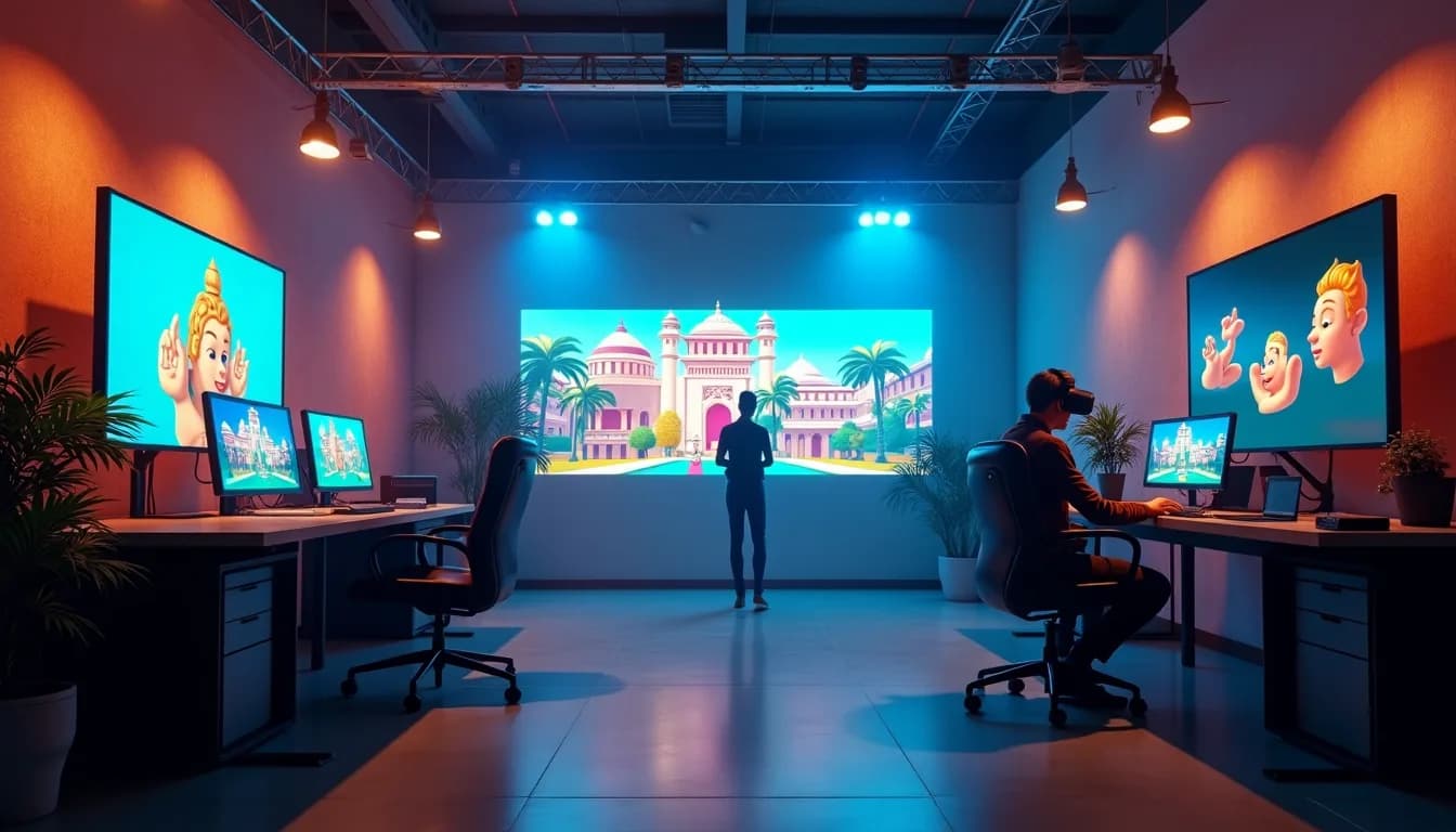 Animation students working on 3D models and motion graphics in a multimedia lab