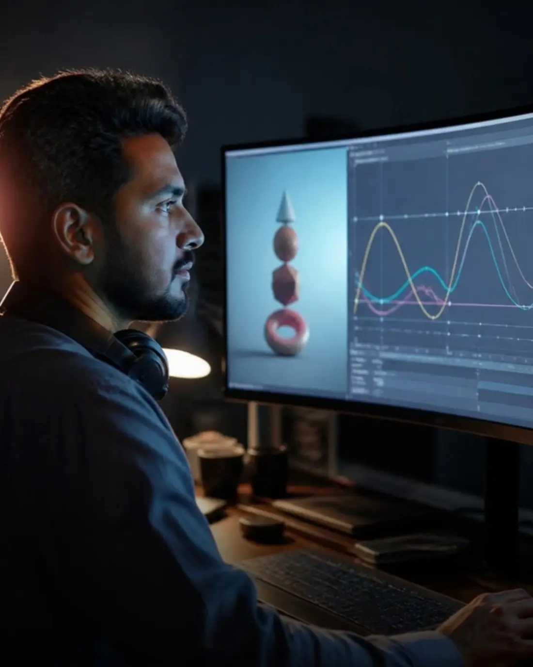 Motion graphics artist editing keyframe curves