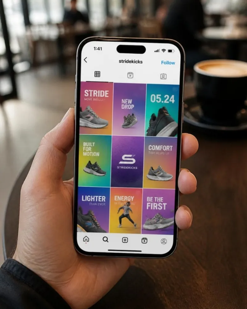 Instagram grid campaign for a sneaker launch on a phone